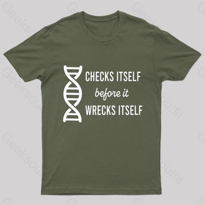 Checks Itself Before It Wrecks Nerd T-Shirt Army Green / S