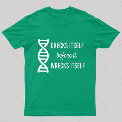 Checks Itself Before It Wrecks Nerd T-Shirt Green / S