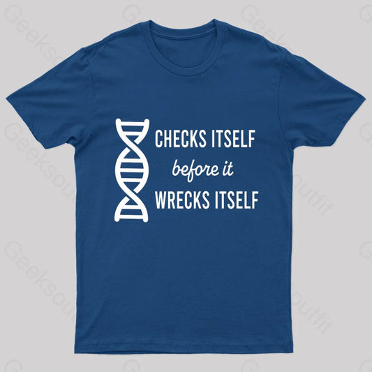 Checks Itself Before It Wrecks Nerd T-Shirt Navy / S