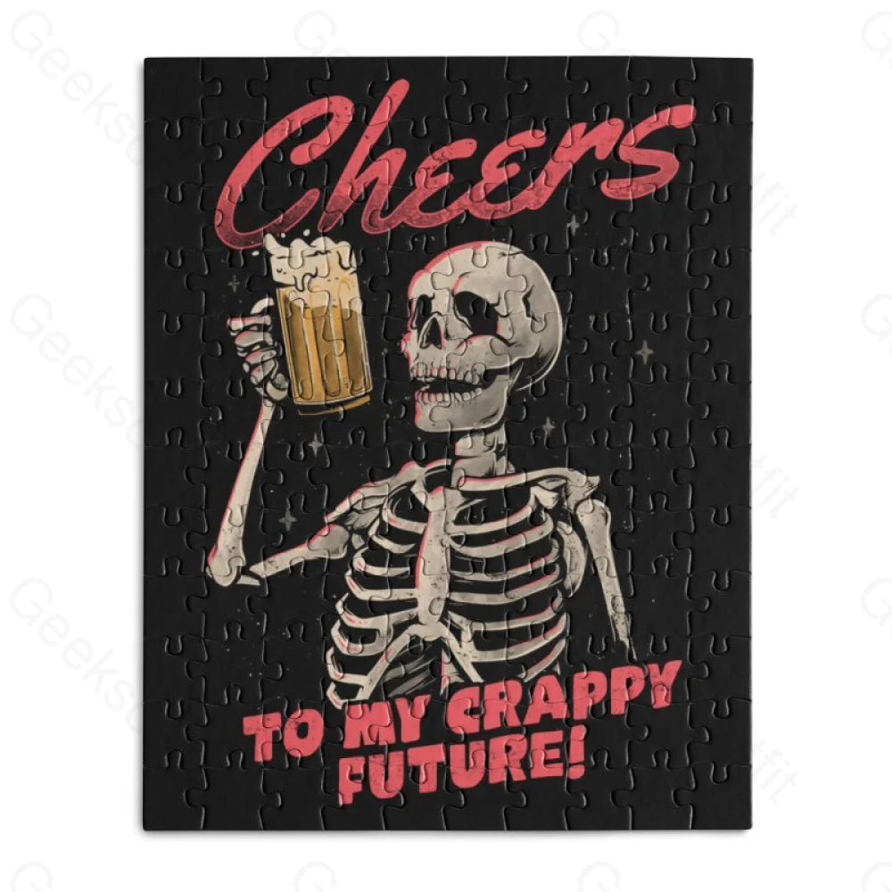 CHEERS TO MY CRAPPY FUTURE-Wooden Jigsaw Puzzle - Geeksoutfit