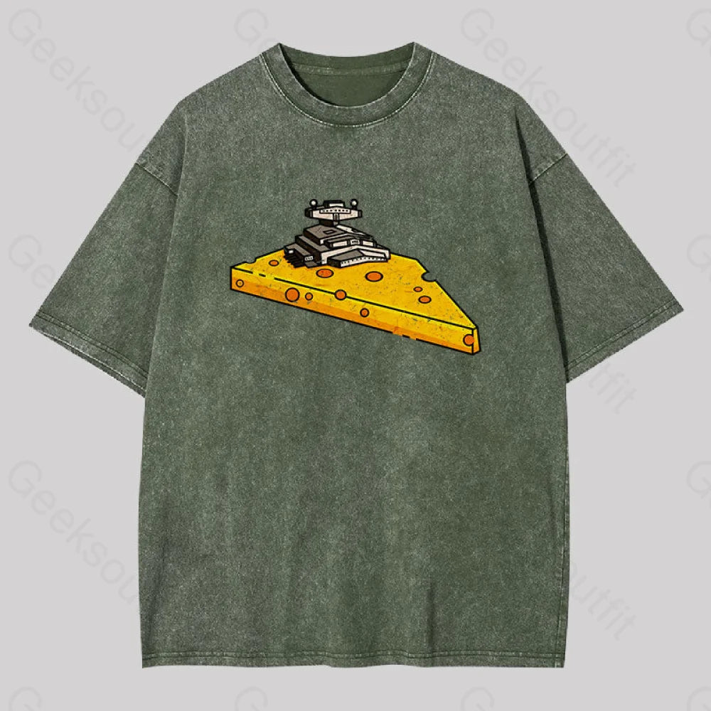 Cheese Symbiote Star Destroyer Geek Washed T-Shirt Army Green / S