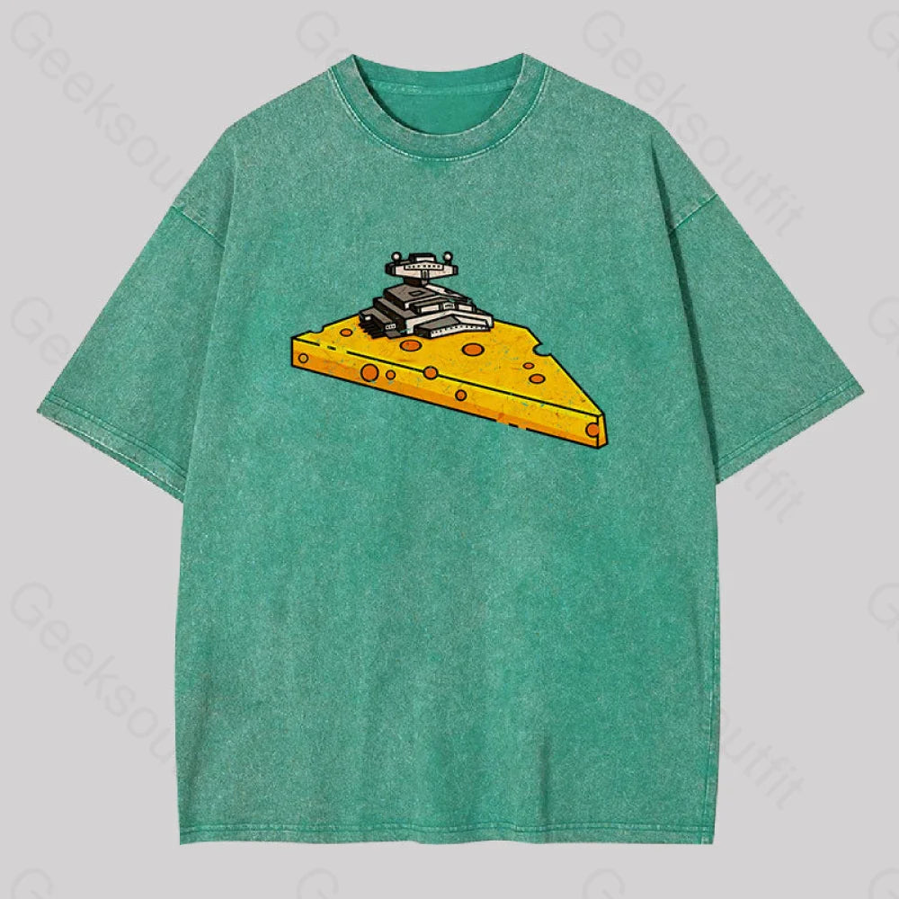 Cheese Symbiote Star Destroyer Geek Washed T-Shirt Grass Green / S