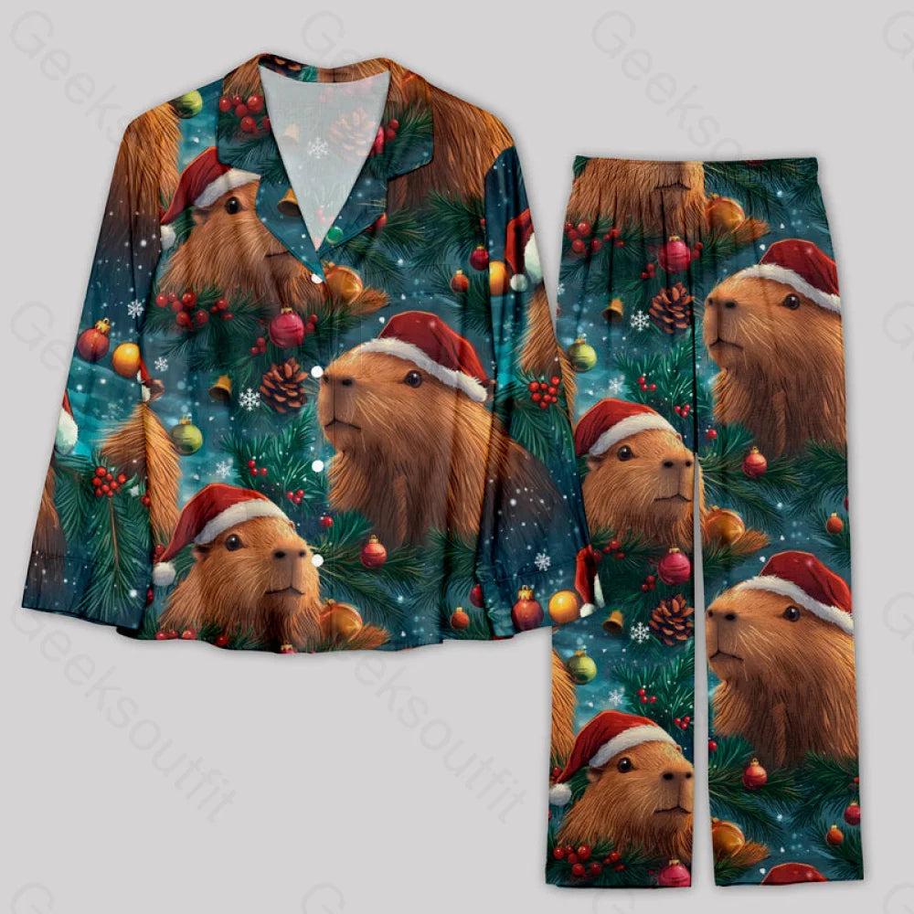 Christmas Capybara Pajamas Set S / Geekpj0157 Yc