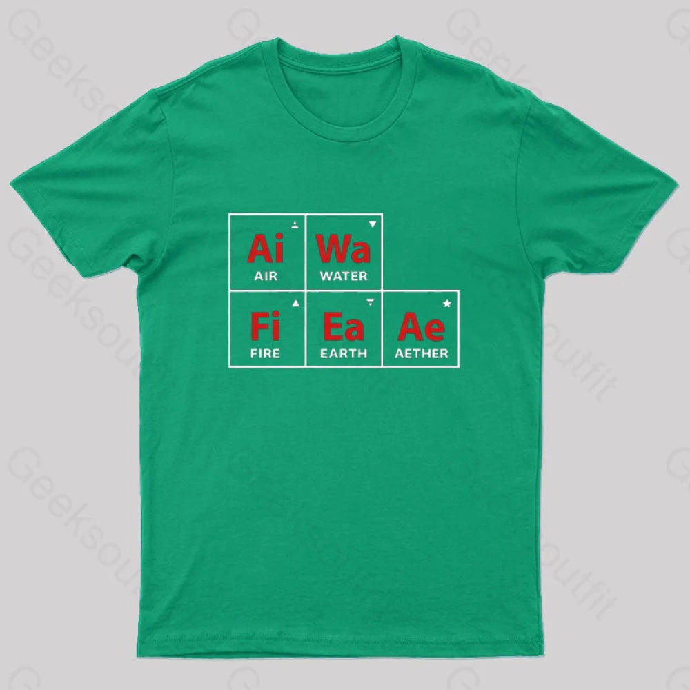 Classical Periodic Table Earth Air Water Fire Aether Geek T-Shirt Green / S