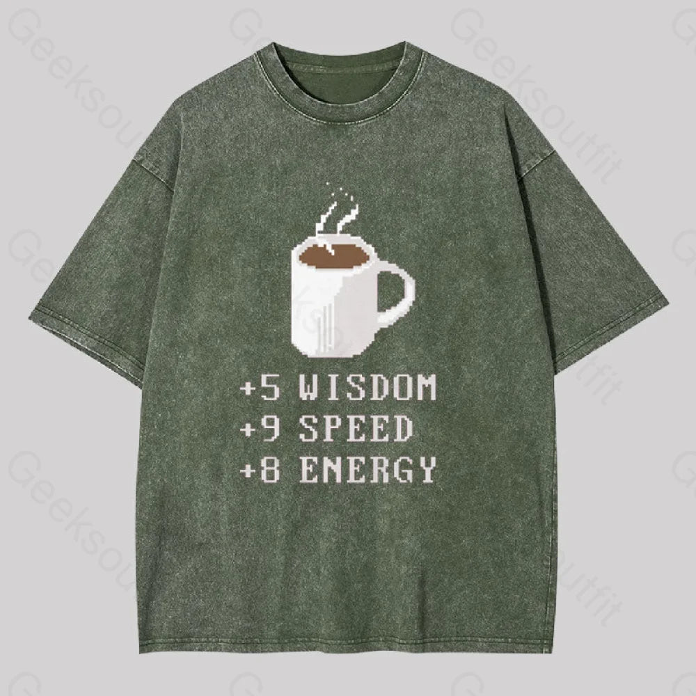 Coffee Plus To Stats Geek Washed T-Shirt Army Green / S