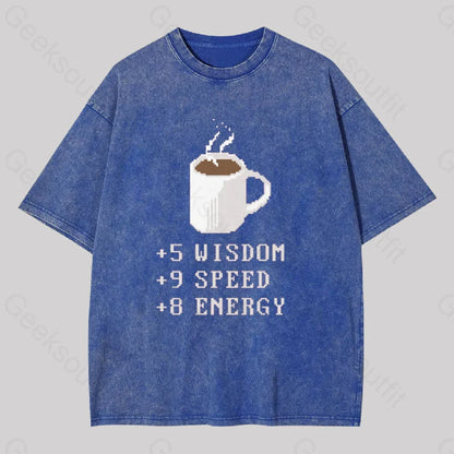 Coffee Plus To Stats Geek Washed T-Shirt Blue / S