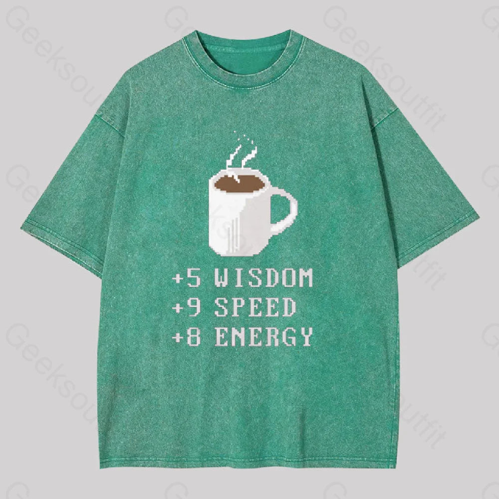 Coffee Plus To Stats Geek Washed T-Shirt Grass Green / S