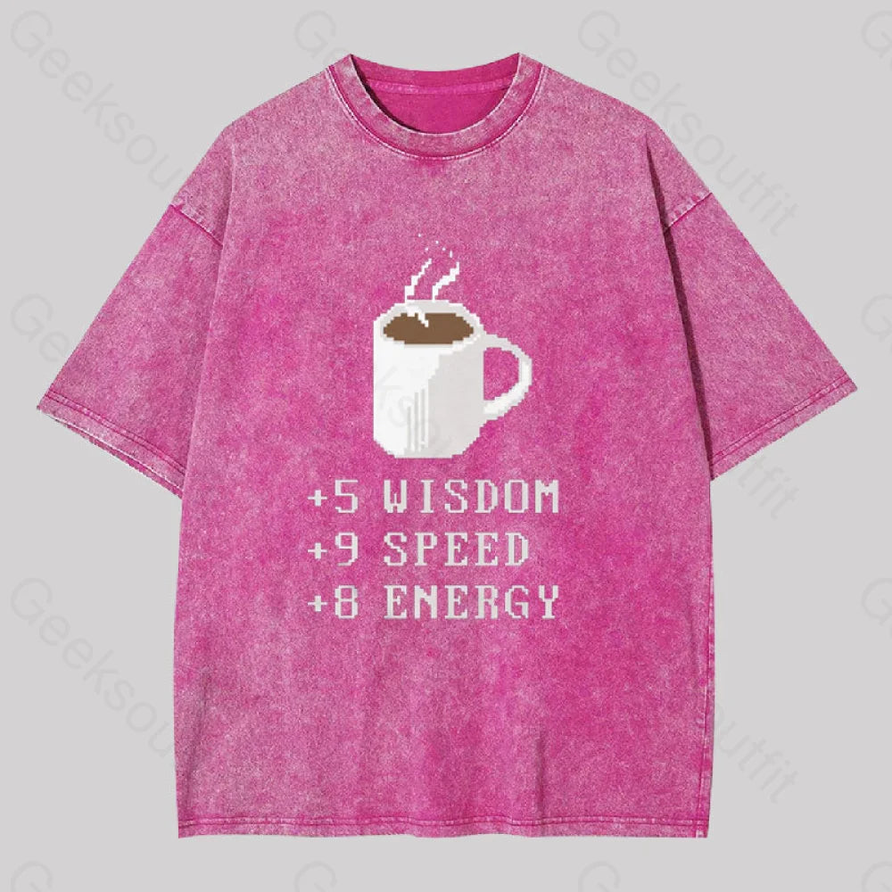 Coffee Plus To Stats Geek Washed T-Shirt Rose Red / S