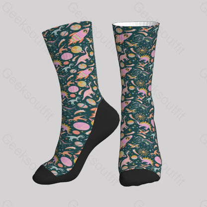 Colorful Dinosaur Planet Men’s Socks