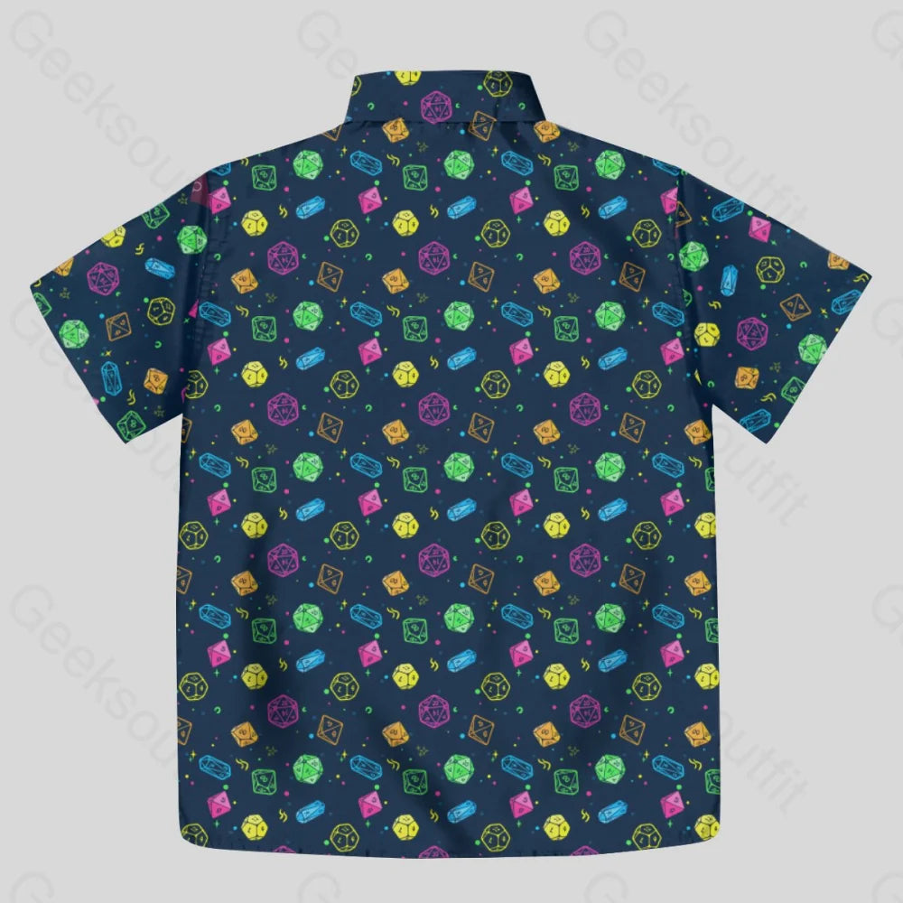 Colorful DND Dice RPG Button Up Pocket Shirt - Geeksoutfit