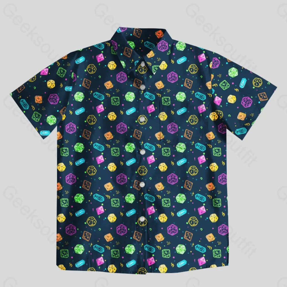 Colorful DND Dice RPG Button Up Pocket Shirt - Geeksoutfit