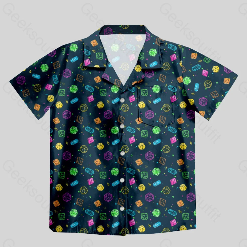 Colorful DND Dice RPG Button Up Pocket Shirt - Geeksoutfit