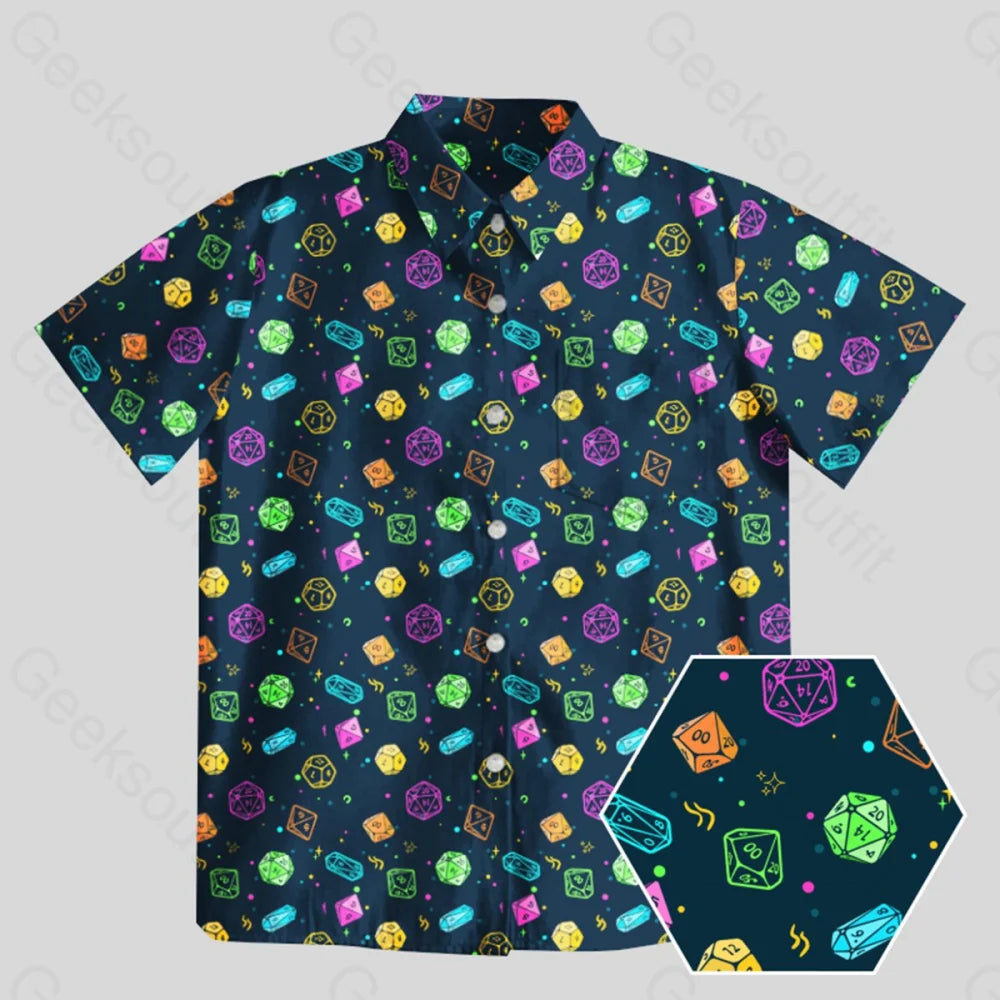 Colorful DND Dice RPG Button Up Pocket Shirt - Geeksoutfit