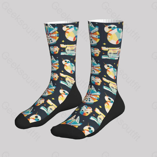 Colorful Spaceship Men’s Socks Sks087