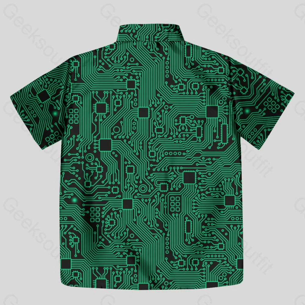 Computer Circuit Board Green Button Up Pocket Shirt - Geeksoutfit