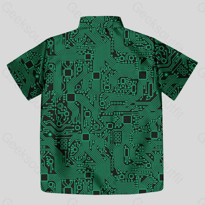 Computer Circuit Board Green Button Up Pocket Shirt - Geeksoutfit