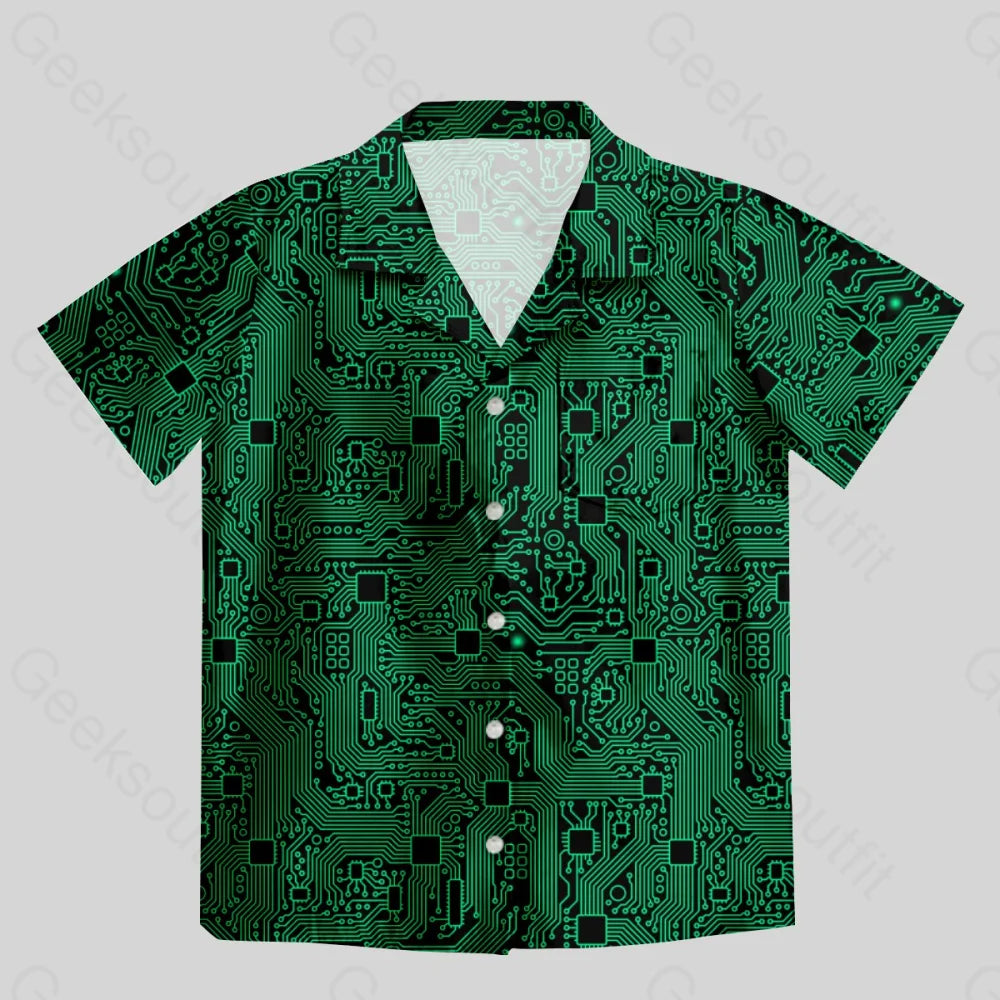 Computer Circuit Board Green Button Up Pocket Shirt - Geeksoutfit