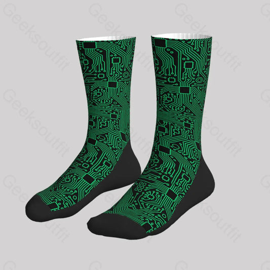 Computer Circuit Board Green Men’s Socks Sks003