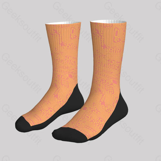 Computer Circuit Board Orange Men’s Socks Sks022