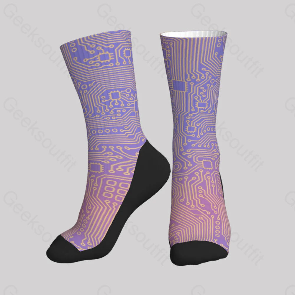 Computer Circuit Board Purple Men’s Socks