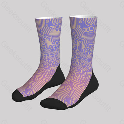 Computer Circuit Board Purple Men’s Socks Sks077