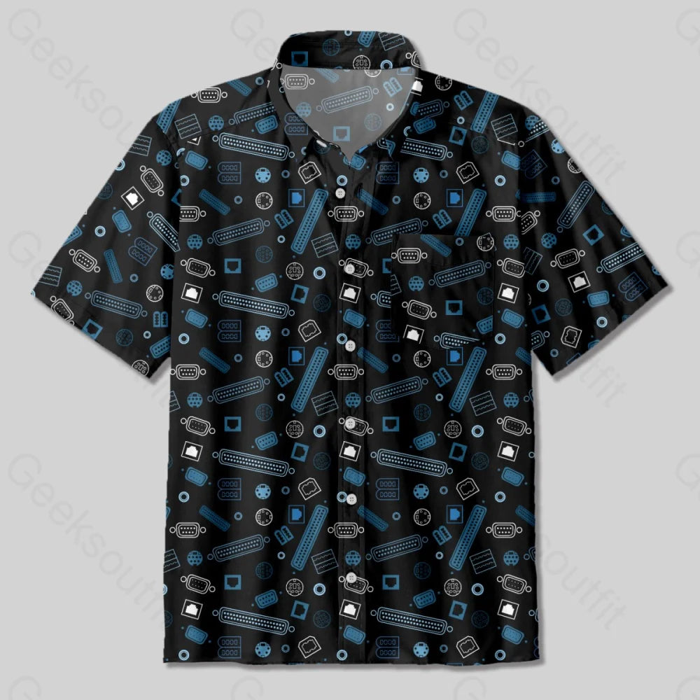 Computer Port Button Up Pocket Shirt - Geeksoutfit