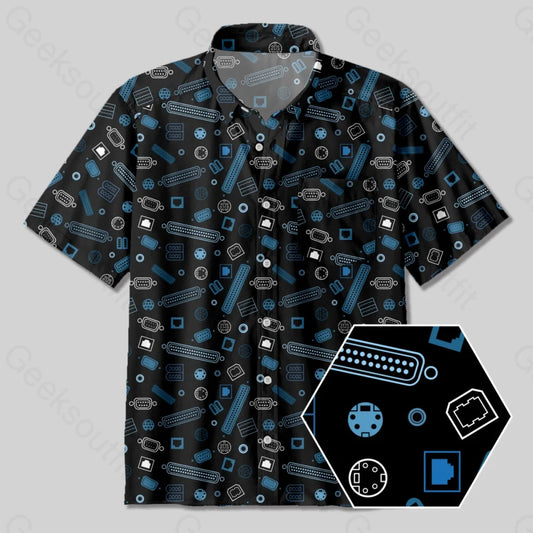 Computer Port Button Up Pocket Shirt - Geeksoutfit