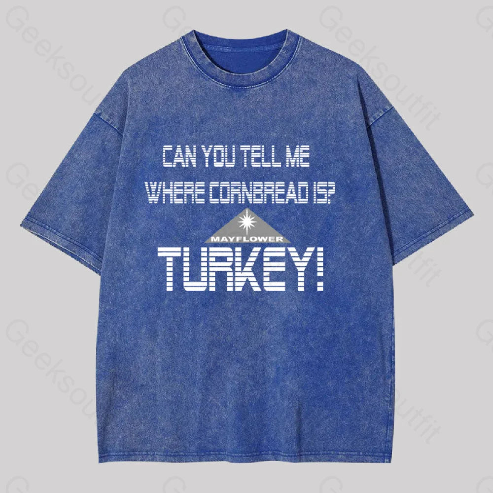 Cornbread? Turkey! Geek Washed T-Shirt Blue / S