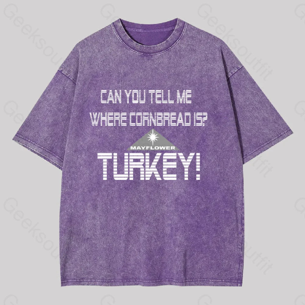 Cornbread? Turkey! Geek Washed T-Shirt Purple / S