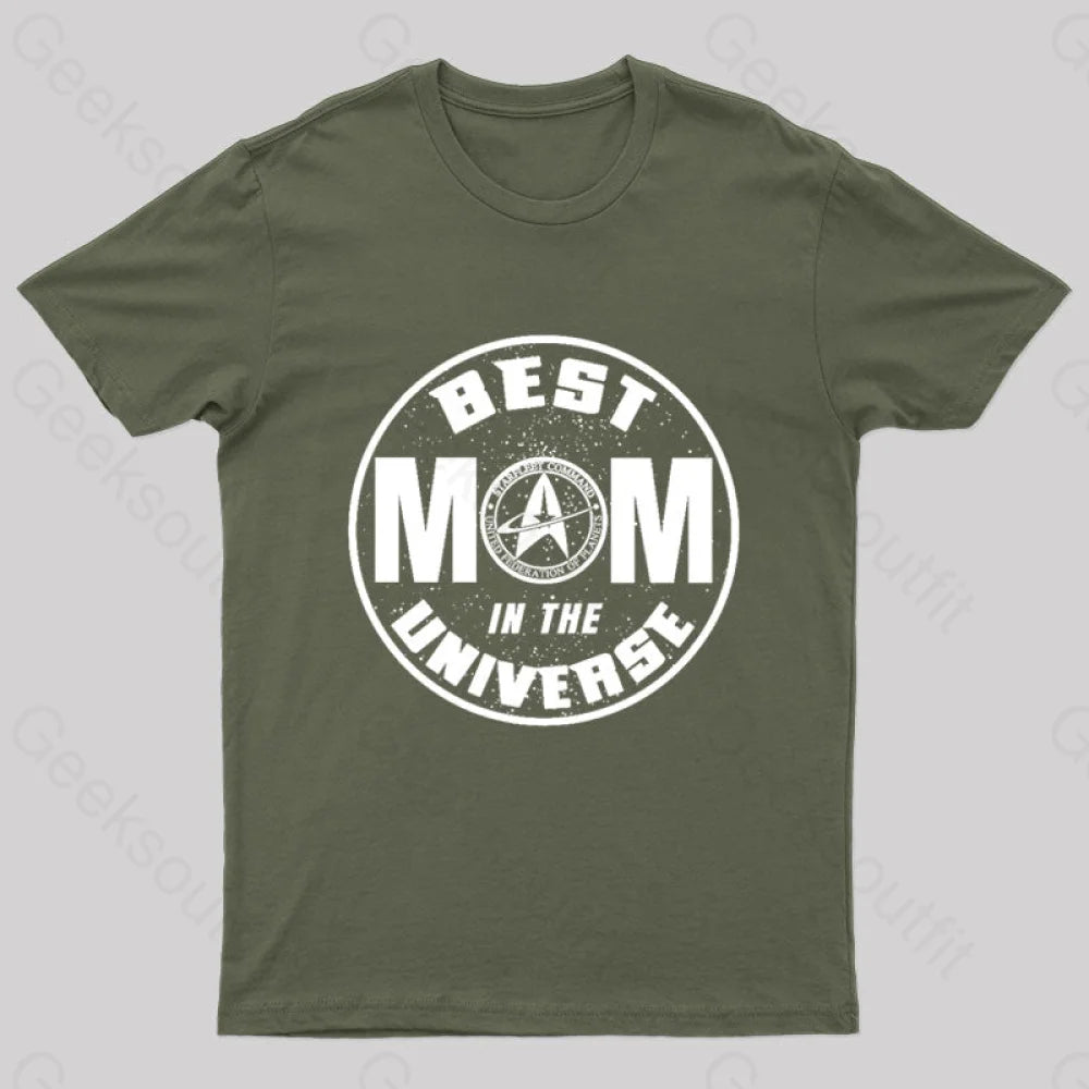 Cosmic Voyage Best Mom In The Universe Geek T-Shirt Army Green / S