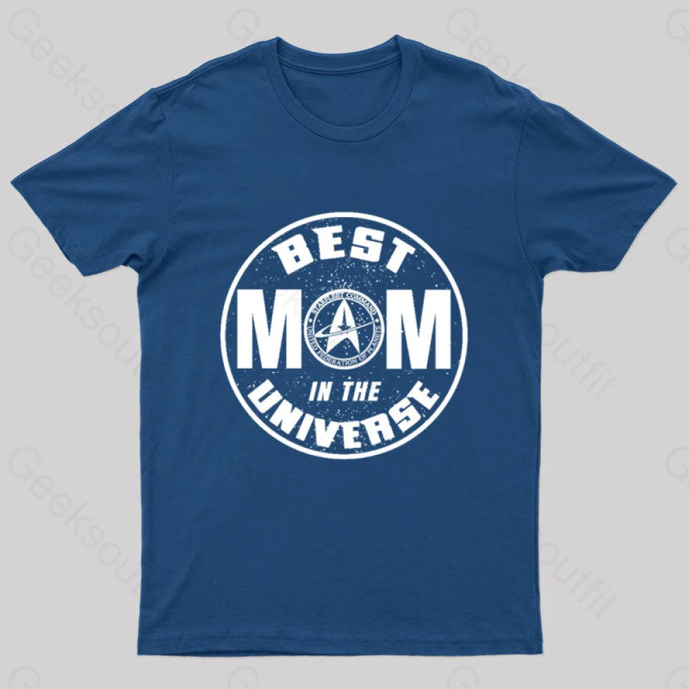 Cosmic Voyage Best Mom In The Universe Geek T-Shirt Navy / S