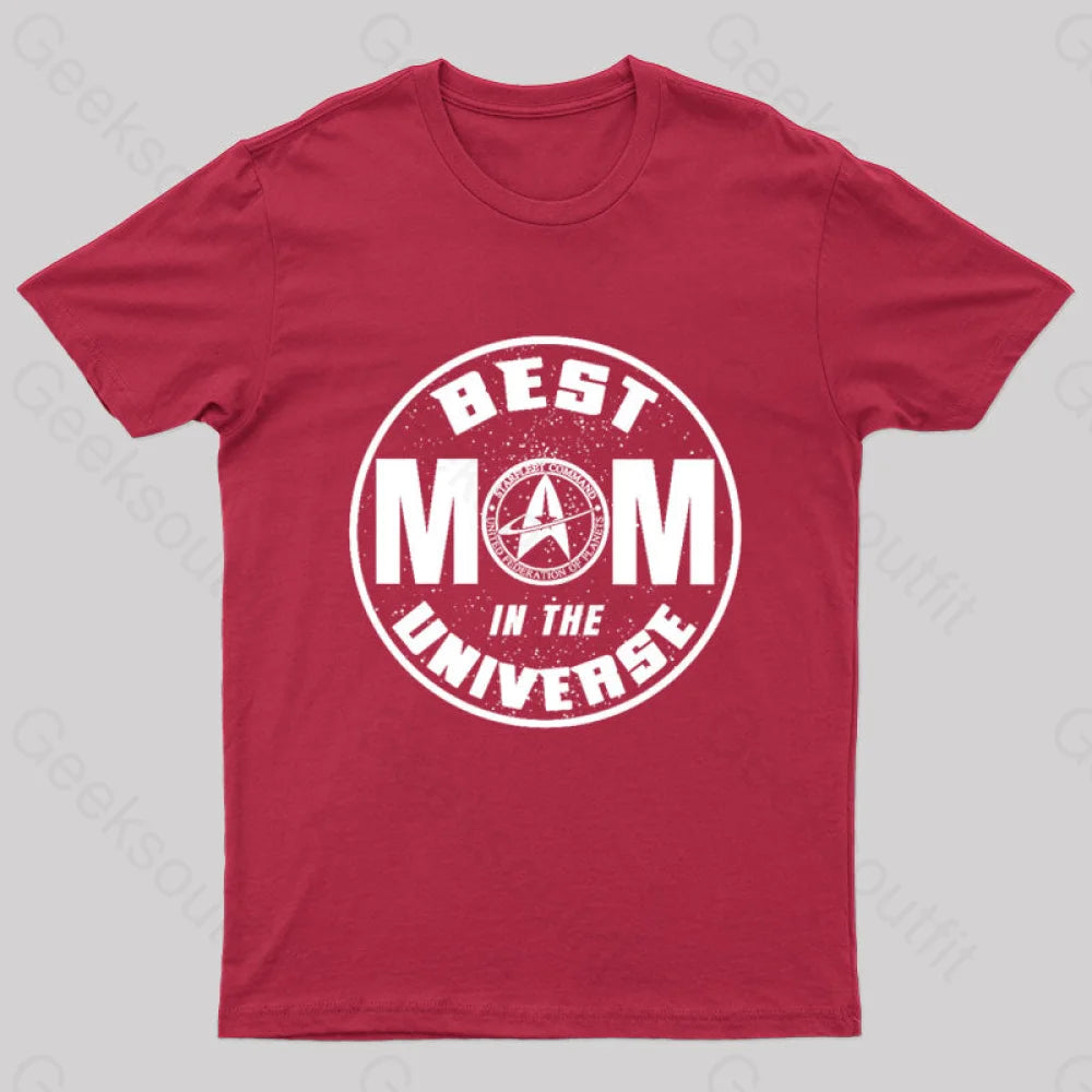 Cosmic Voyage Best Mom In The Universe Geek T-Shirt Red / S