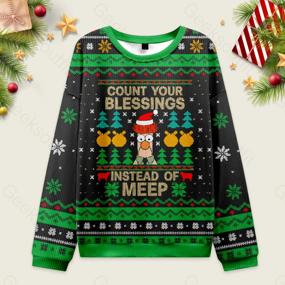 Count Your Blessings Instead Of Meep Ugly Christmas Sweater Men’s Style-S