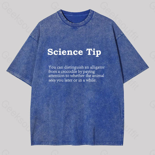 Crocodile Alligator Funny Science Tip Washed T-Shirt Blue / S