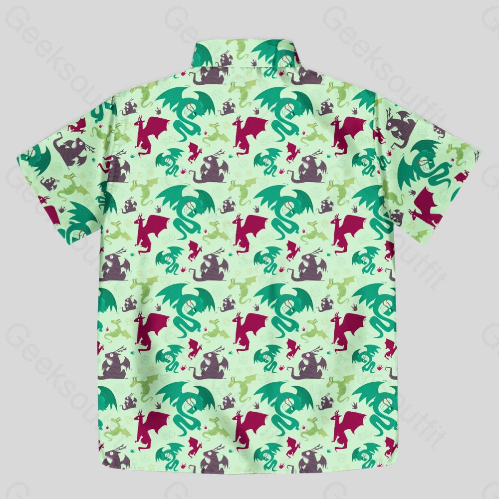 D&D Dragons Pistachio Green Button Up Pocket Shirt