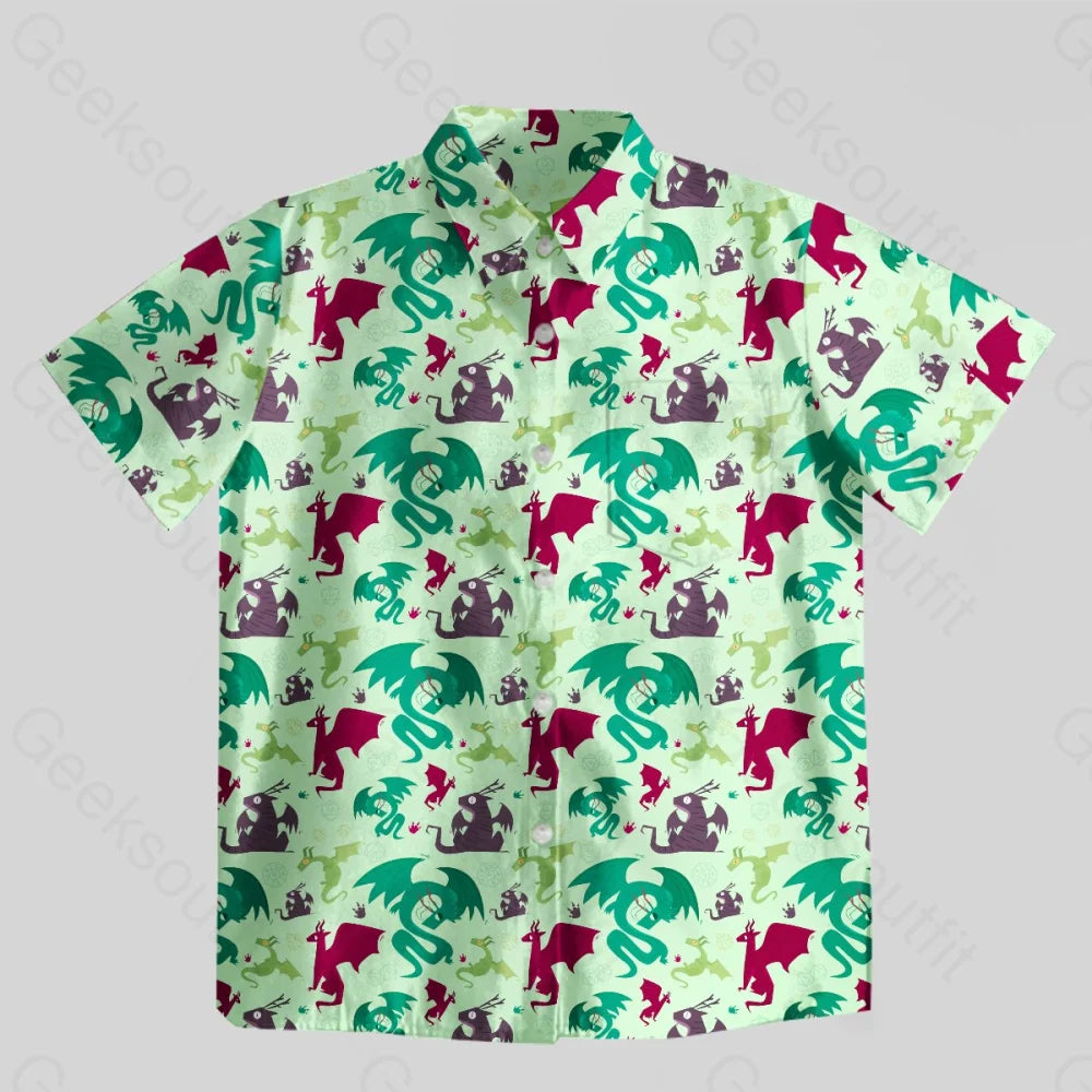 D&D Dragons Pistachio Green Button Up Pocket Shirt - Geeksoutfit