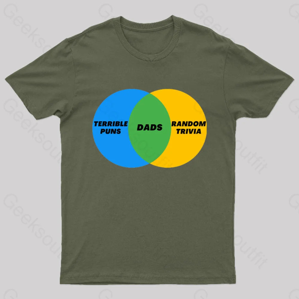 Dads Terrible Puns Random Trivia Nerd T-Shirt Army Green / S