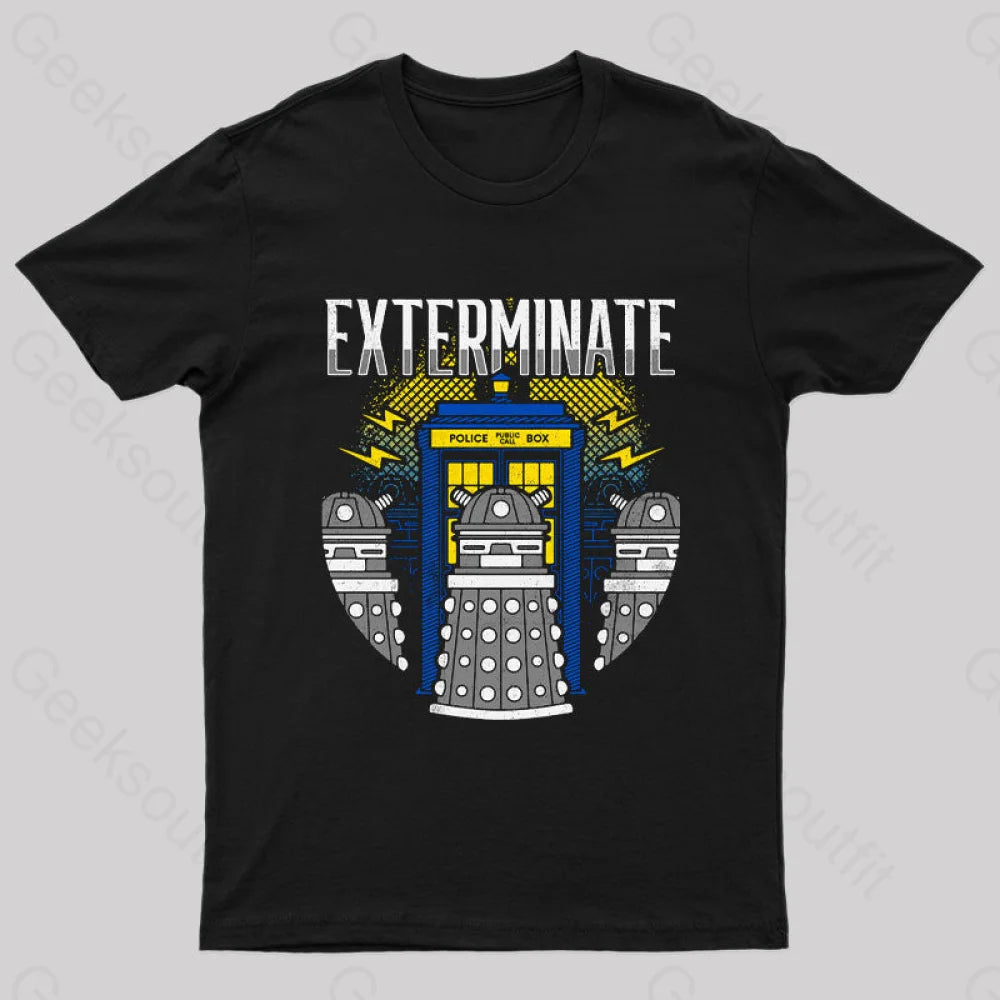 Daleks Exterminate Doctor Who T-Shirt Black / S