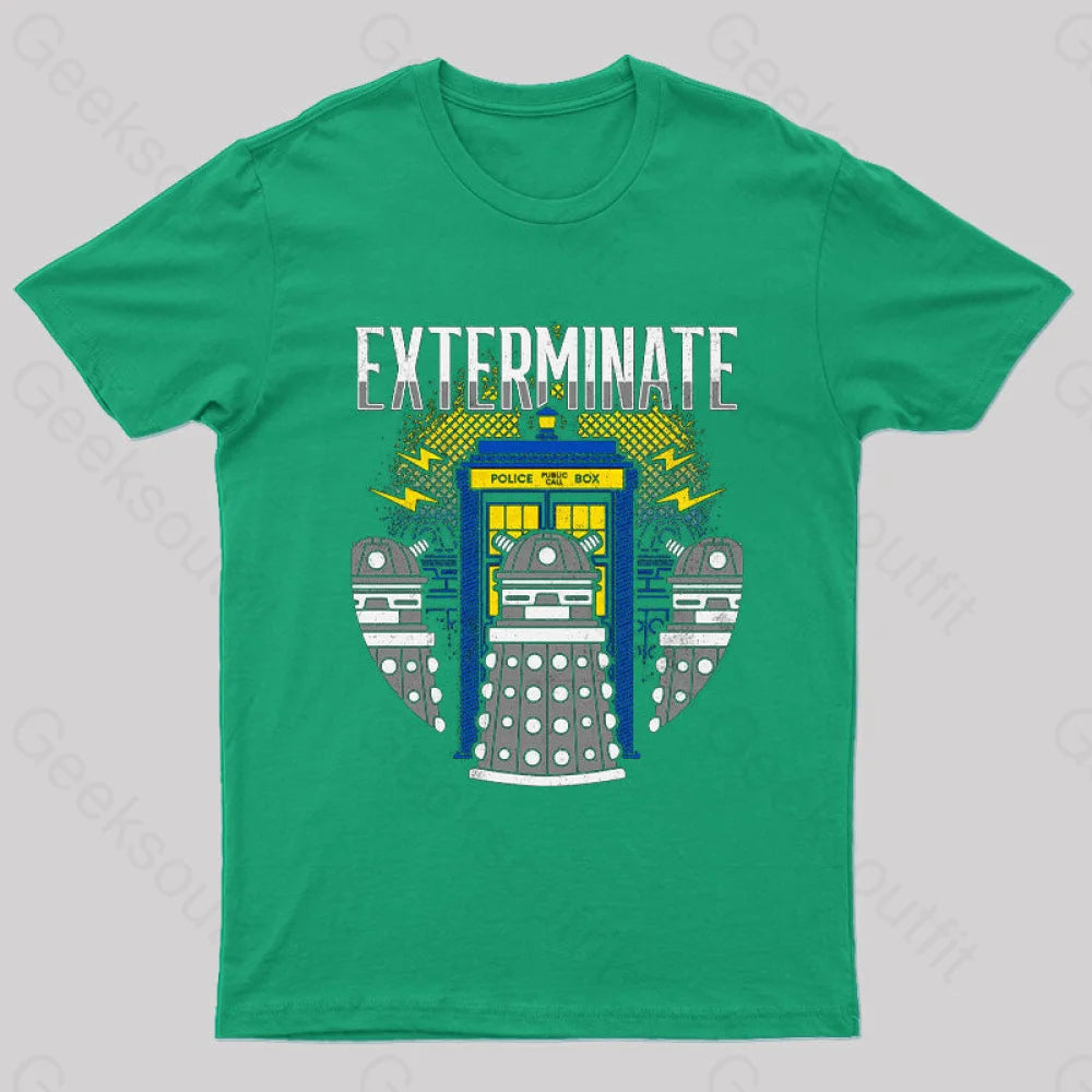 Daleks Exterminate Doctor Who T-Shirt Green / S