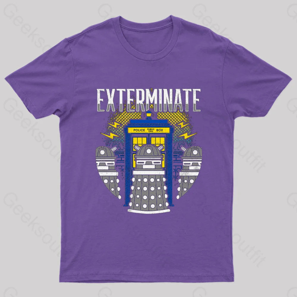 Daleks Exterminate Doctor Who T-Shirt Purple / S