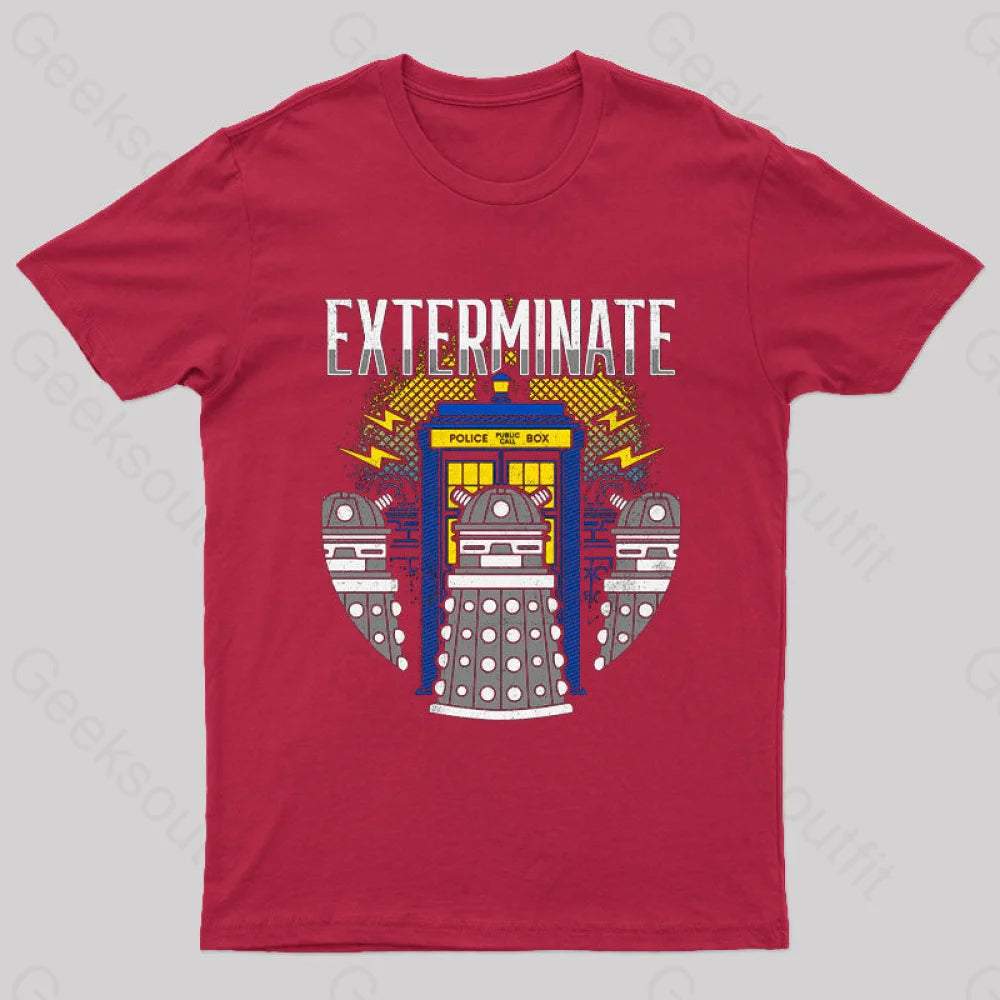 Daleks Exterminate Doctor Who T-Shirt Red / S