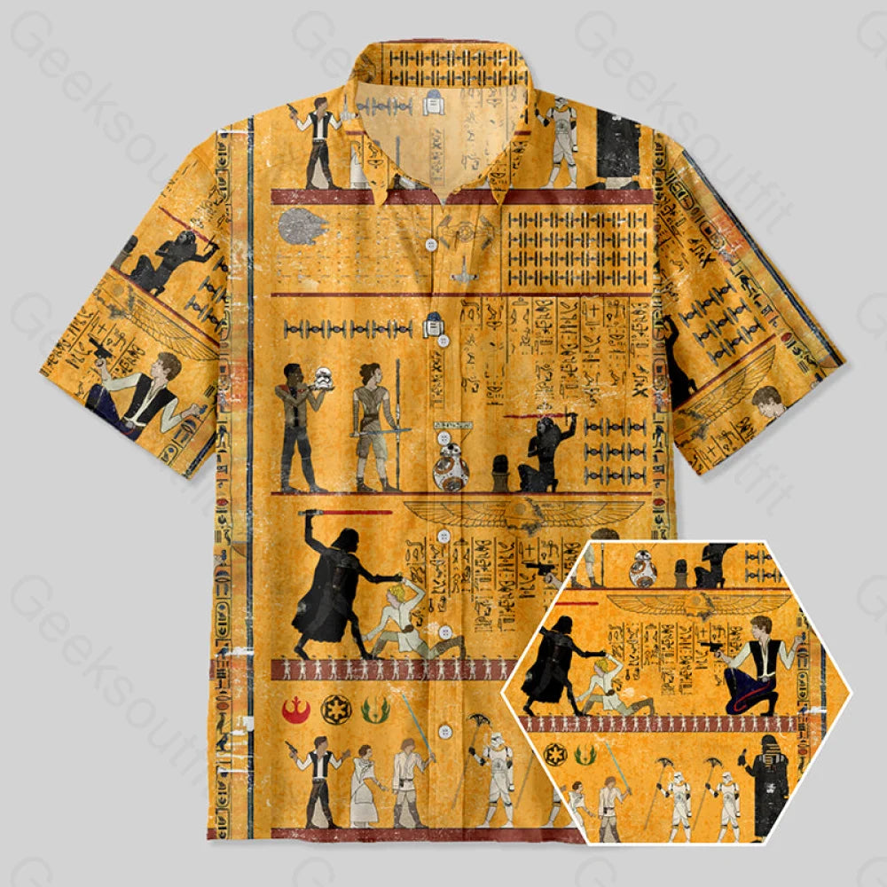 Dark Warrior Ancient Egypt Mural Button Up Pocket Shirt Yc