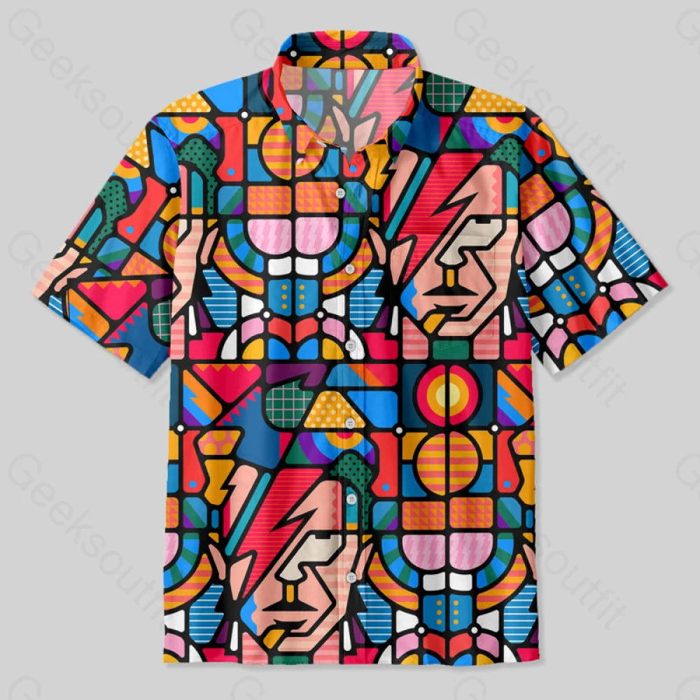 David Bowie Colorful Geometry Modern Art Button Up Pocket Shirt Up / S Bus652 Yc