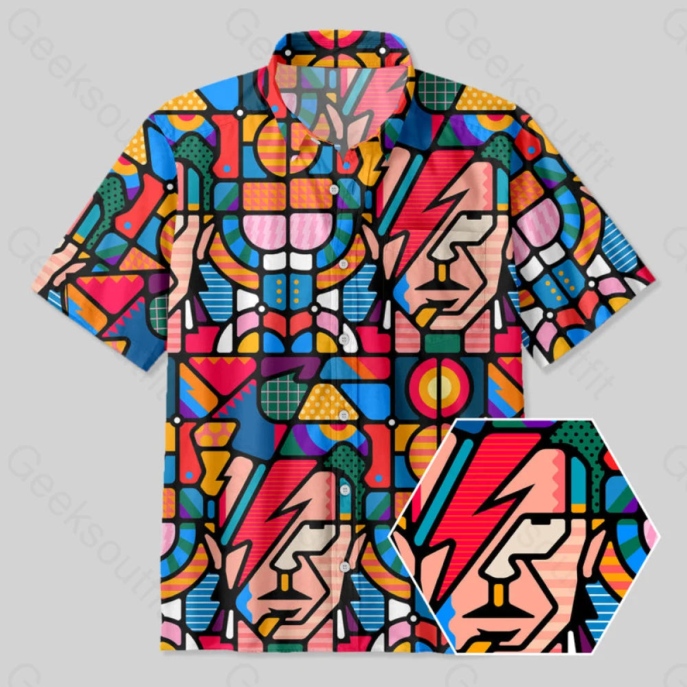 David Bowie Colorful Geometry Modern Art Button Up Pocket Shirt Yc