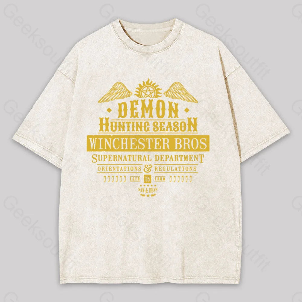 Demon Hunting Season Geek Washed T-Shirt Apricot / S