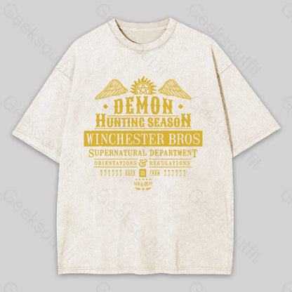 Demon Hunting Season Geek Washed T-Shirt Apricot / S