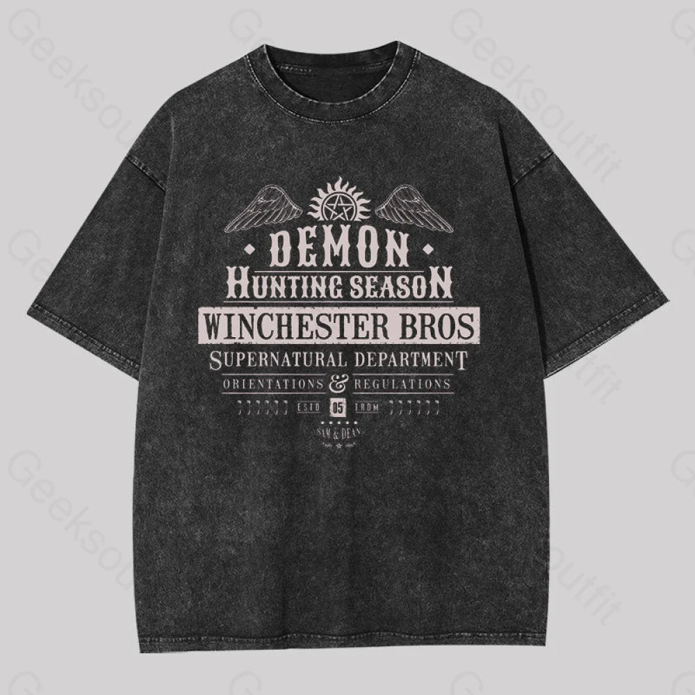 Demon Hunting Season Geek Washed T-Shirt Black / S