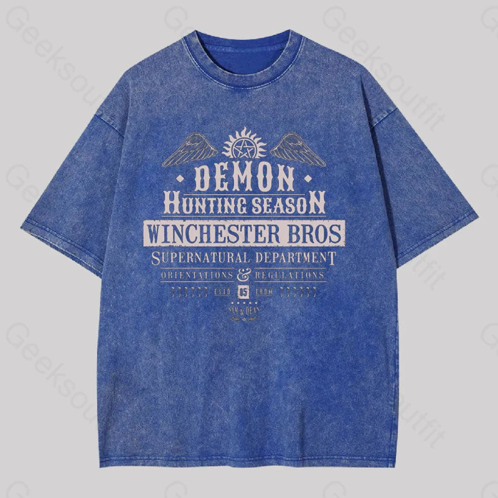 Demon Hunting Season Geek Washed T-Shirt Blue / S