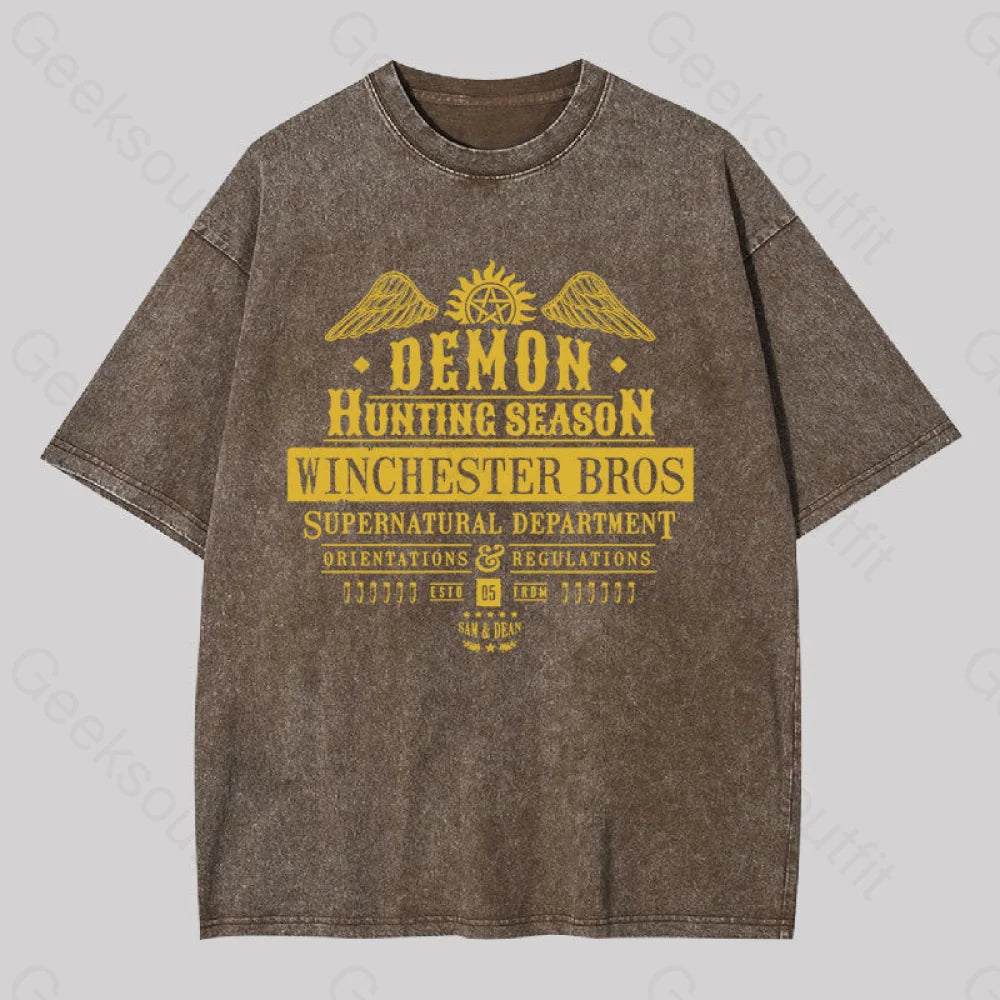 Demon Hunting Season Geek Washed T-Shirt Coffee / S