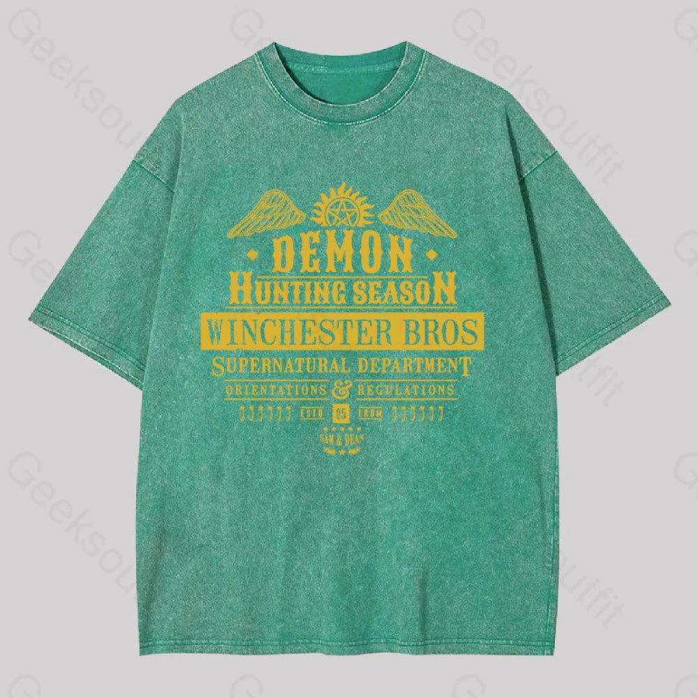 Demon Hunting Season Geek Washed T-Shirt Grass Green / S